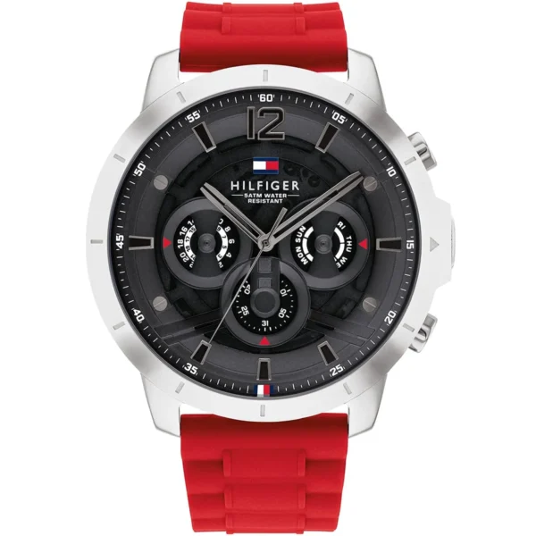 1710490-tommy-hilfiger-watch-men-black-dial-rubber-red-strap-quartz-battery-analog-luca