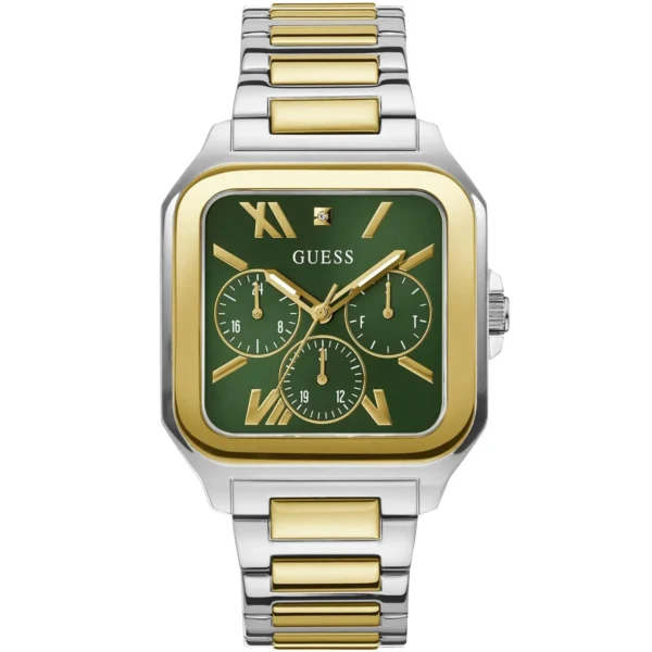 gw0631g1-guess-watch-men-square-green-dial-metal-stainless-steel-silver-gold-strap-quartz-battery-analog-dress