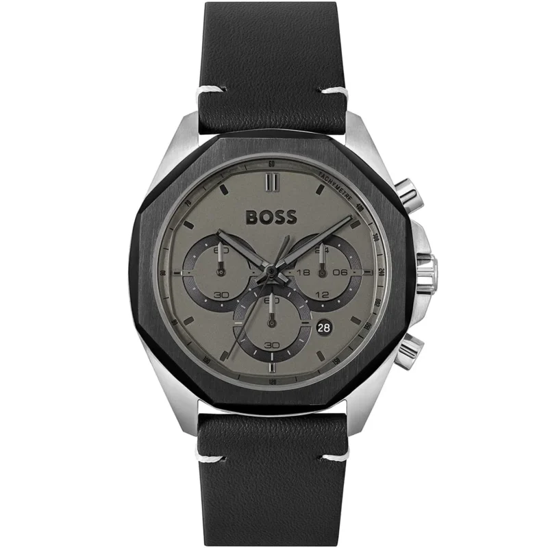1514014-hugo-boss-watch-men-gray-dial-leather-black-strap-quartz-battery-analog-chronograph-cloud Hugo Boss Watch For Men 1514014