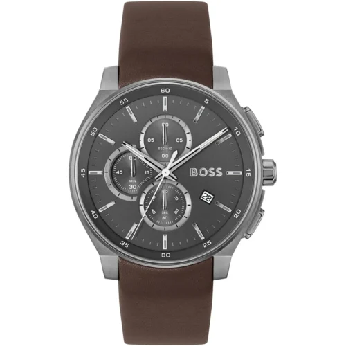 1514187-hugo-boss-watch-men-gray-dial-leather-brown-strap-quartz-battery-analog-chronograph-peak Hugo Boss Watch For Men 1514187