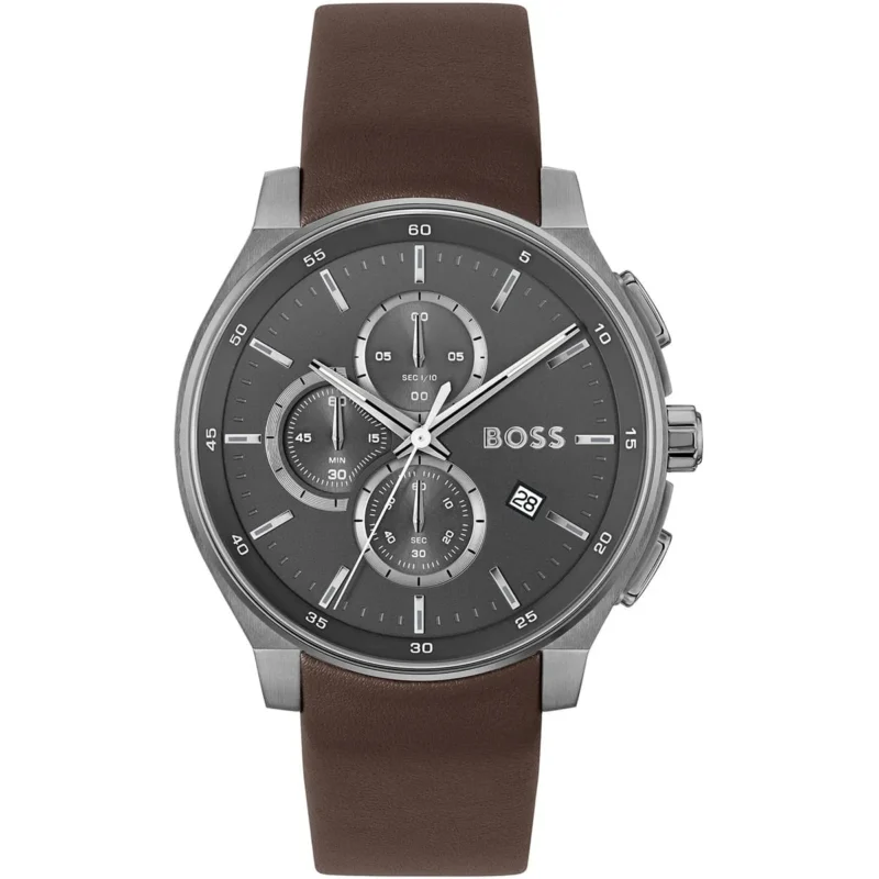 1514187-hugo-boss-watch-men-gray-dial-leather-brown-strap-quartz-battery-analog-chronograph-peak Hugo Boss Watch For Men 1514187