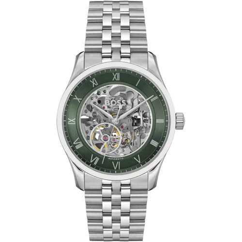 1514236-hugo-boss-watch-automatic-men-green-dial-stainless-steel-metal-silver-strap-analog-three-hand-principle-skeleton Hugo Boss Watch For Men 1514236