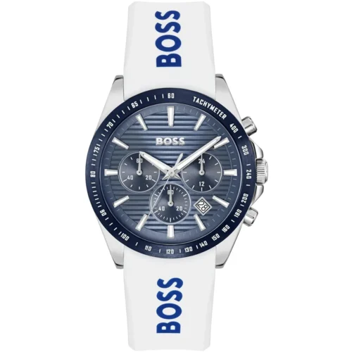 1514238-hugo-boss-watch-men-blue-dial-rubber-white-strap-quartz-battery-analog-chronograph-strike Hugo Boss Watch For Men 1514238