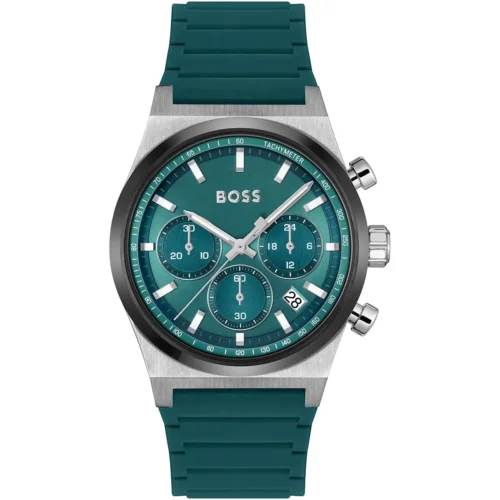 1514244-hugo-boss-watch-men-green-dial-rubber-strap-quartz-battery-analog-chronograph-candor Hugo Boss Watch For Men 1514244