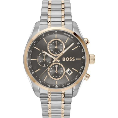 1514252-hugo-boss-watch-men-two-tone-gray-dial-stainless-steel-metal-silver-rose-gold-strap-quartz-battery-analog-chronograph-grand-prix Hugo Boss Watch For Men 1514252