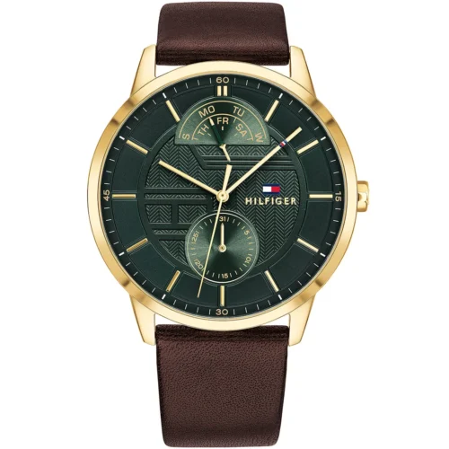 1791607-tommy-hilfiger-watch-men-green-dial-leather-brown-strap-quartz-battery-analog-three-hand-hunter Tommy Hilfiger Watch For Men 1791607