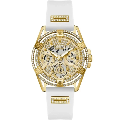 gw0536l2-guess-watch-women-gold-dial-rubber-white-strap-quartz-battery-analog-crystals-queen Guess Watch For Women GW0536L2