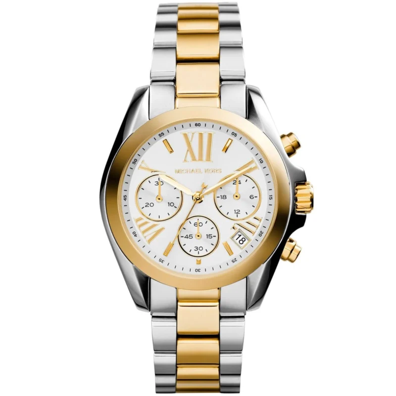 mk5974-michael-kors-watch-women-white-dial-stainless-steel-metal-silver-gold-two-tone-strap-quartz-analog-chronograph-bradshaw Michael Kors Watch For Women MK5974