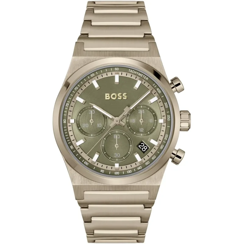 1514222-hugo-boss-watch-men-green-dial-stainless-steel-metal-brown-strap-quartz-battery-analog-chronograph-candor Hugo Boss Watch For Men 1514222