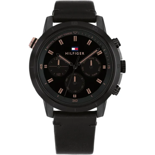 1792110-tommy-hilfiger-watch-men-black-dial-leather-strap-quartz-analog-troy Tommy Hilfiger Watch For Men 1792110