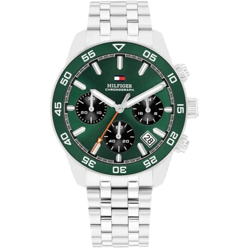 1792214-tommy-hilfiger-watch-men-green-dial-metal-stainless-steel-silver-strap-quartz-analog-chronograph-th85 Tommy Hilfiger Watch For Men 1792214