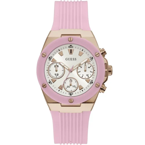 gw0030l4-guess-watch-women-silver-dial-rubber-pink-strap-quartz-battery-analog-athena Guess Watch For Women GW0030L4