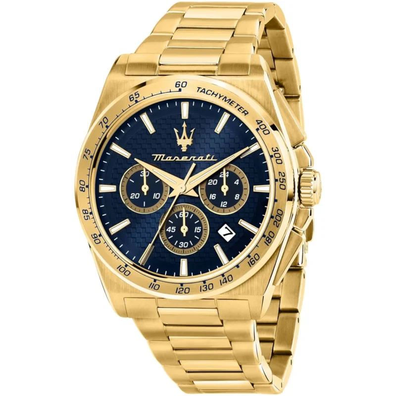 r8873652002-maserati-patterned-dial-watch-men-blue-metal-stainless-steel-gold-strap-quartz-battery-analog-chronograph-velocita Maserati Watch For Men R8873652002