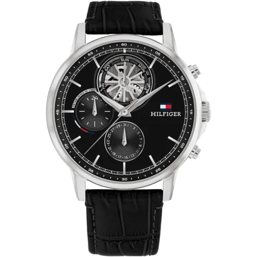 1710605-tommy-hilfiger-watch-men-black-dial-leather-strap-quartz-analog-stewart Tommy Hilfiger Watch For Men 1710605