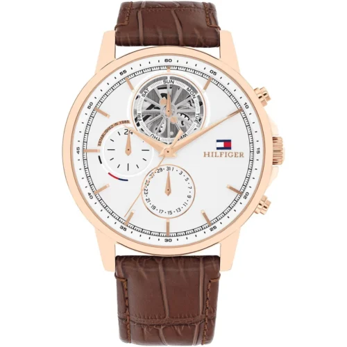 1710606-tommy-hilfiger-watch-men-white-dial-leather-brown-strap-quartz-analog-stewart Tommy Hilfiger Watch For Men 1710606