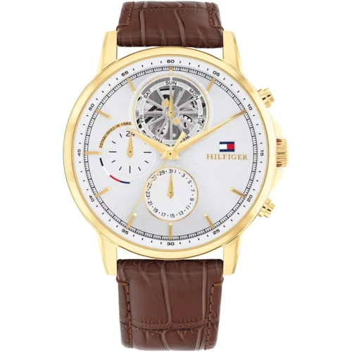 1710631-tommy-hilfiger-watch-established-in-1985-men-silver-dial-leather-brown-strap-quartz-analog-stewart Tommy Hilfiger Watch For Men 1710631