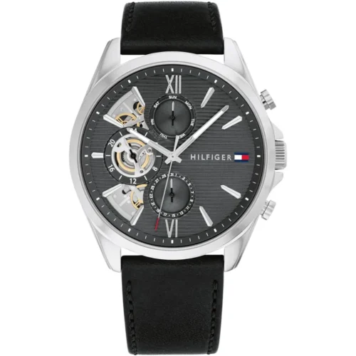 1710644-tommy-hilfiger-watch-men-gray-dial-leather-black-strap-quartz-analog-baker Tommy Hilfiger Watch For Men 1710644