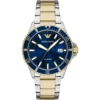 ar11682-emporio-armani-watch-100-meters-men-two-tone-blue-dial-metal-stainless-steel-silver-gold-strap-quartz-analog-chronograph-world-explorer Emporio Armani Watch For AR11682