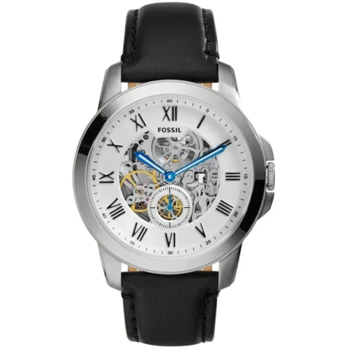 me3053-fossil-watch-men-silver-dial-leather-metal-black-strap-automatic-analog-grant Fossil Watch For Men ME3053