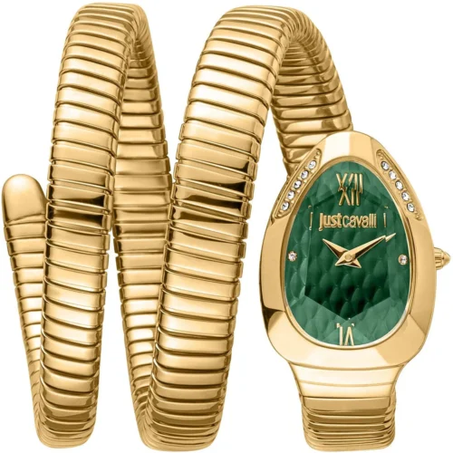 jc1l224m0045-just-cavalli-watch-signature-snake-women-green-dial-gold-stainless-steel-strap-triple-wrap-crystals jc1l224m0045-just-cavalli-watch-signature-snake-women-green-dial-gold-stainless-steel-strap-triple-wrap-crystals
