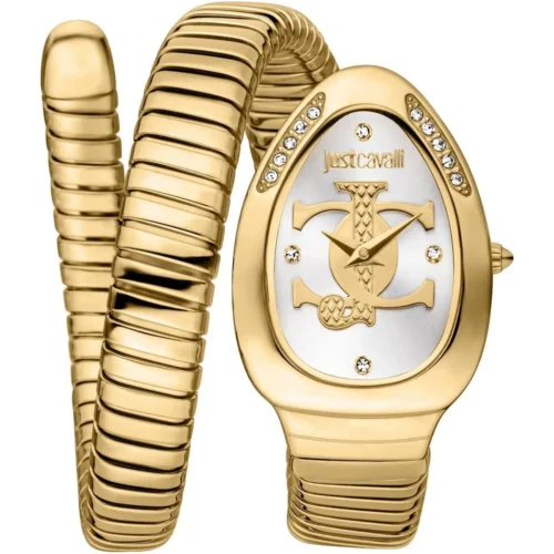 jc1l227m0035-just-cavalli-watch-signature-snake-women-silver-dial-gold-stainless-steel-strap-double-wrap-bracelet-crystals-jc-logo Just Cavalli Watch For Women JC1L227M0035