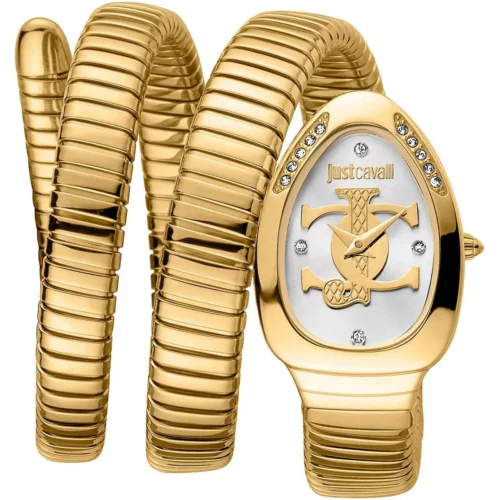 jc1l228m0035-just-cavalli-watch-signature-snake-women-silver-dial-gold-stainless-steel-strap-triple-wrap-crystals-jc-logo Just Cavalli Watch For Women JC1L228M0035