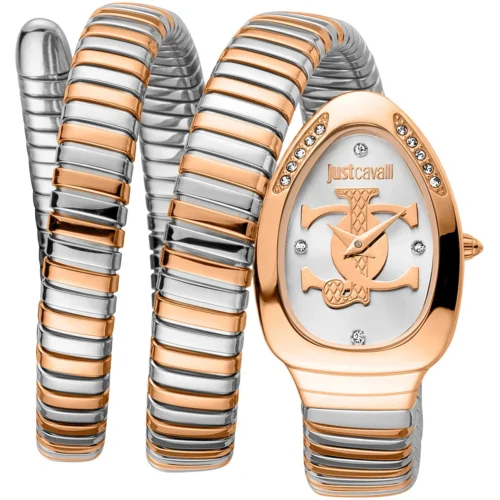 jc1l228m0085-just-cavalli-watch-signature-snake-women-silver-dial-rose-gold-stainless-steel-strap-triple-wrap-crystals-jc-logo-two-tone Just Cavalli Watch For Women JC1L228M0085