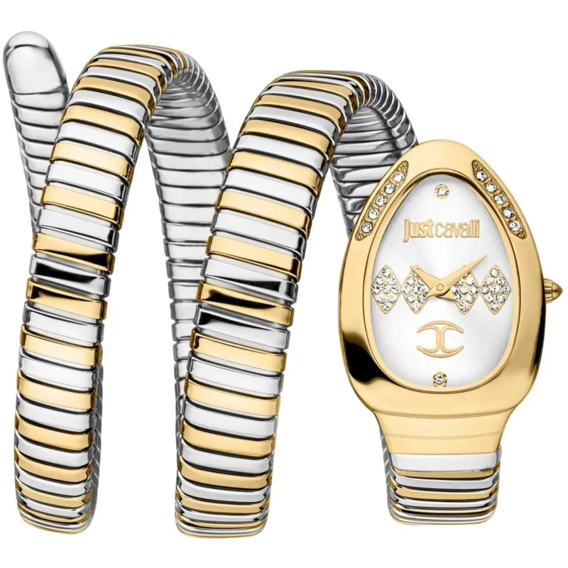 jc1l230m0065-just-cavalli-watch-signature-snake-women-silver-dial-gold-stainless-steel-strap-triple-wrap-crystals-two-tone Just Cavalli Watch For Women JC1L230M0065
