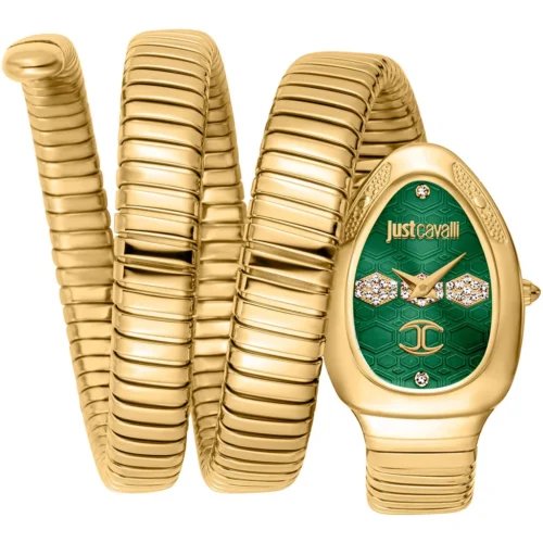 jc1l232m0035-just-cavalli-watch-signature-snake-women-green-dial-gold-stainless-steel-strap-triple-wrap-crystals Just Cavalli Watch For Women JC1L232M0035