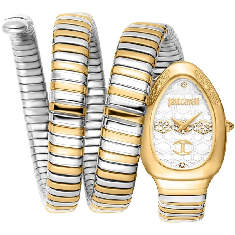jc1l232m0055-just-cavalli-watch-signature-snake-women-silver-dial-gold-stainless-steel-strap-triple-wrap-crystals-two-tone Just Cavalli Watch For Women JC1L232M0055