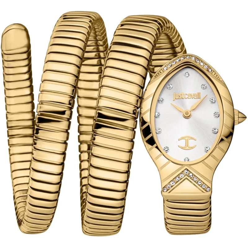 jc1l248m0025-just-cavalli-watch-signature-snake-women-silver-dial-gold-stainless-steel-strap-triple-wrap-crystals Just Cavalli Watch For Women JC1L248M0025