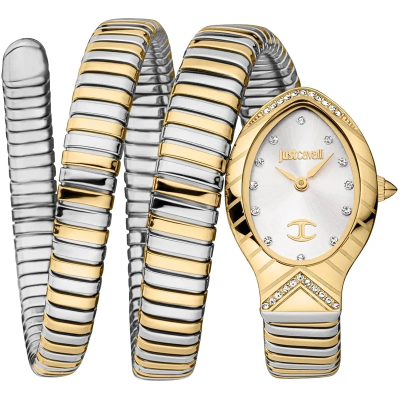 jc1l248m0055-just-cavalli-watch-signature-snake-women-silver-dial-gold-stainless-steel-strap-triple-wrap-crystals-two-tone Just Cavalli Watch For Women JC1L248M0055